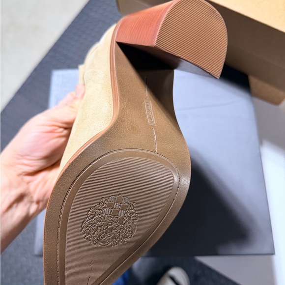 Vince Camuto Beige Suede Ankle Bootie with Stacked Heel - Picture 4 of 6